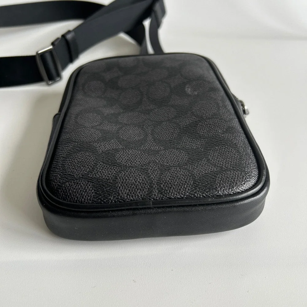 Coach Aden‎ Crossbody Black Signature Canvas Leather Bag Excellent